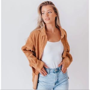 Corduroy Button Up Blouse- Camel